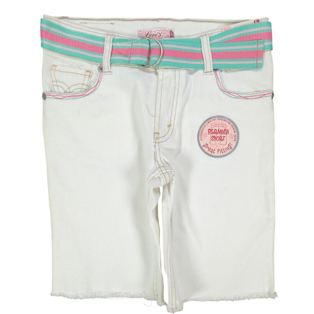Levi's 2006 Y2K Bermuda Shorts Girls 10 White Denim NWT Belted C679